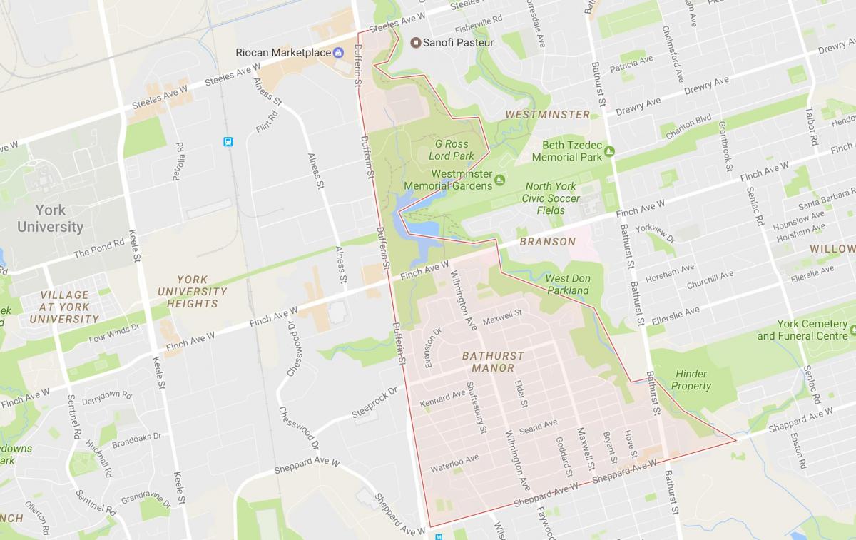 Karte von Bathurst Manor Nachbarschaft Toronto