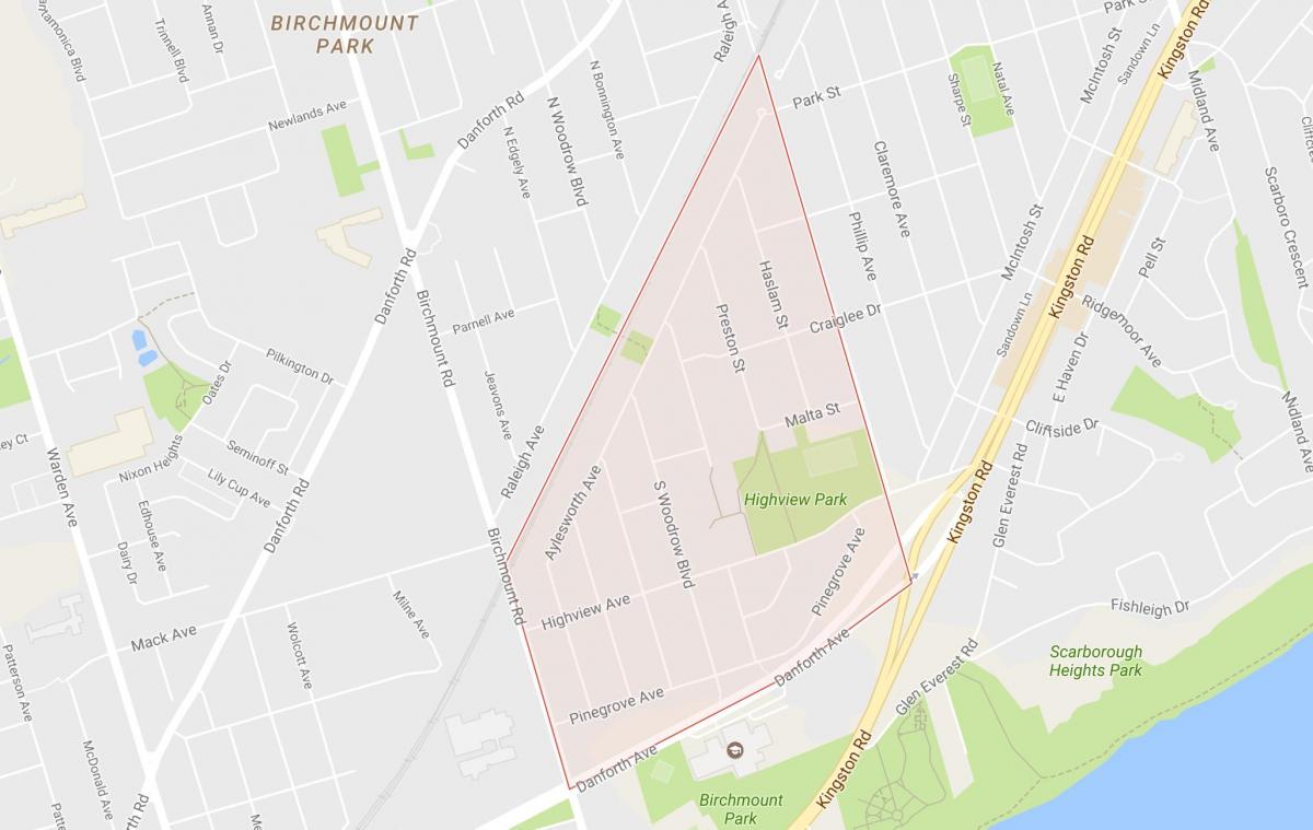 Karte von Birch Cliff Heights Nachbarschaft in Toronto