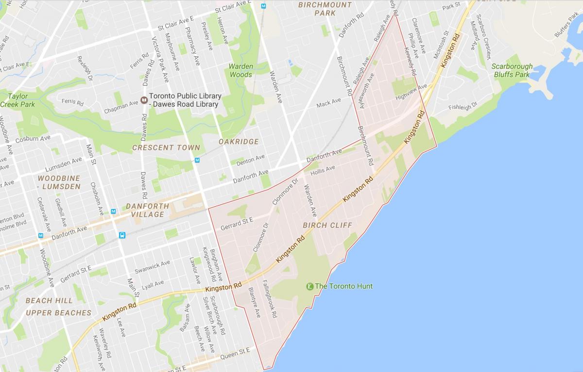 Karte von Birch Cliff Nachbarschaft Toronto