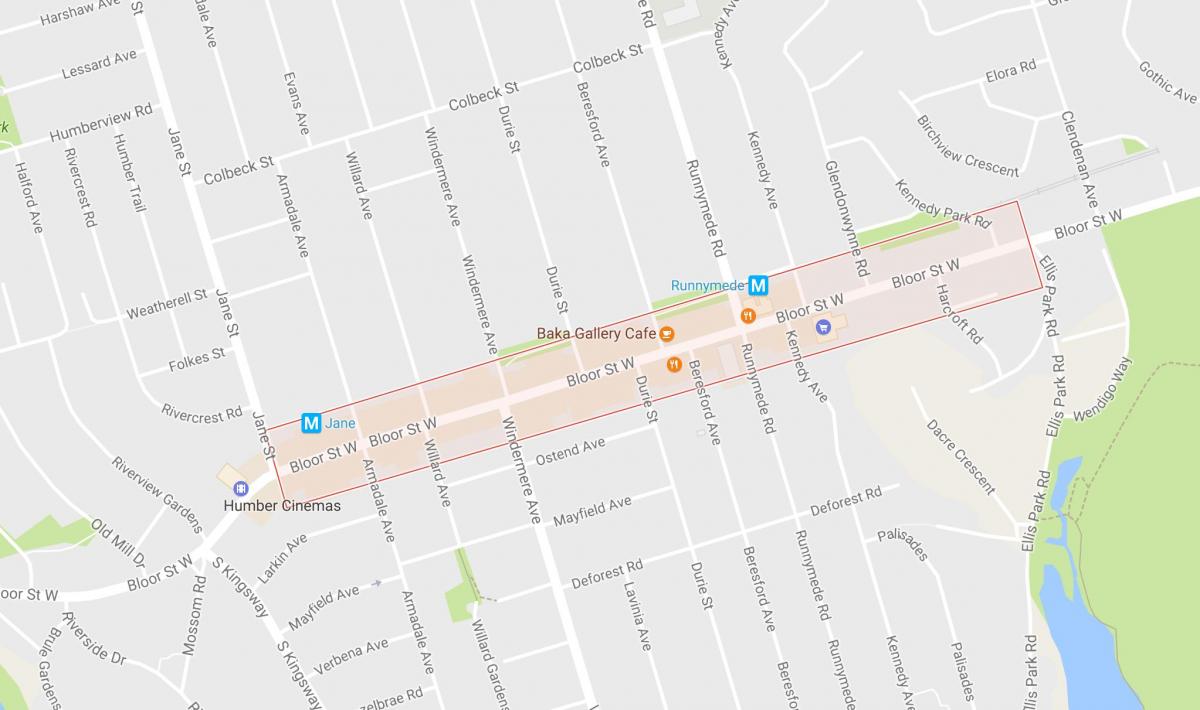 Karte von Bloor West Village Nachbarschaft von Toronto