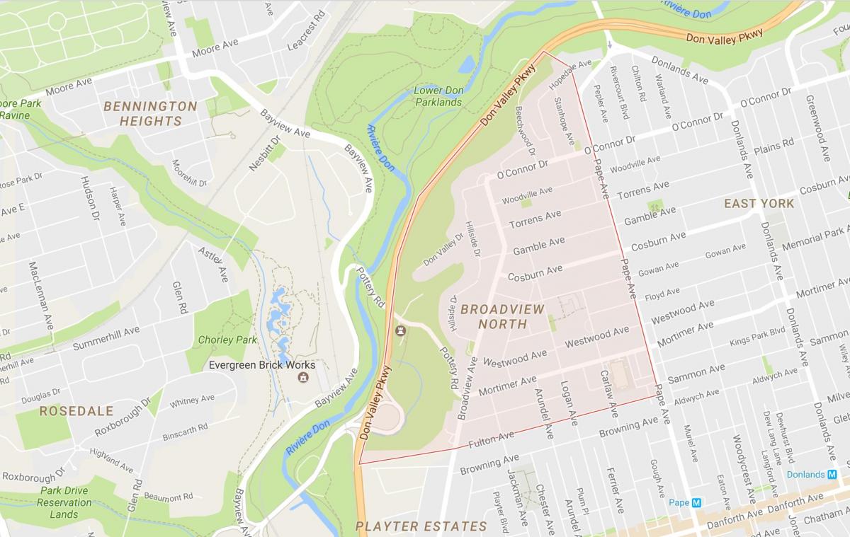 Karte von Broadview nördlich Viertel von Toronto