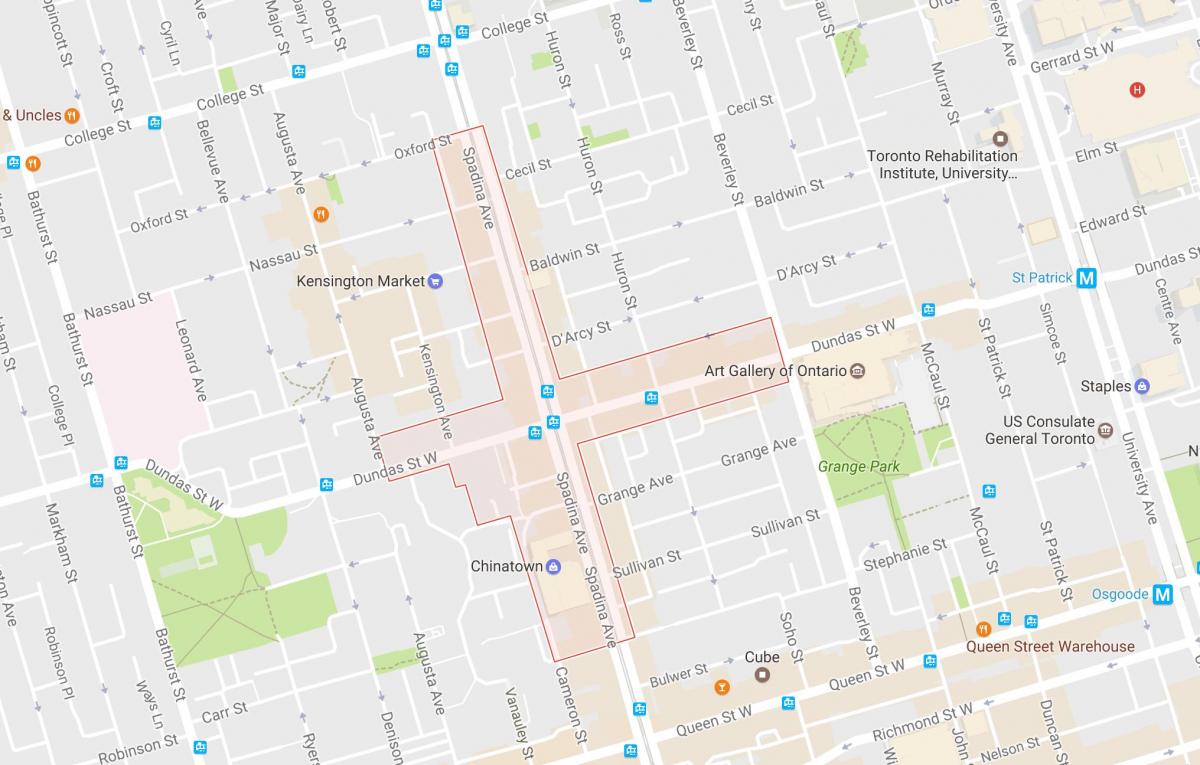 Karte von Chinatown Nachbarschaft Toronto