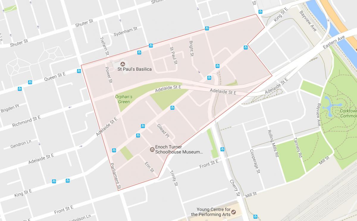 Karte von Corktown Nachbarschaft von Toronto