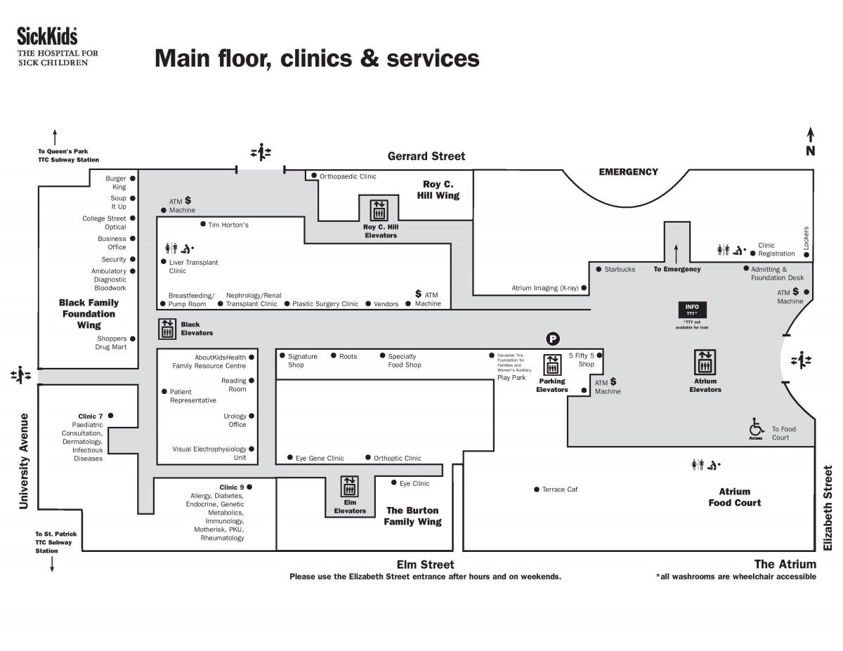 Karte des Hospital for Sick Children in Toronto Erdgeschoss