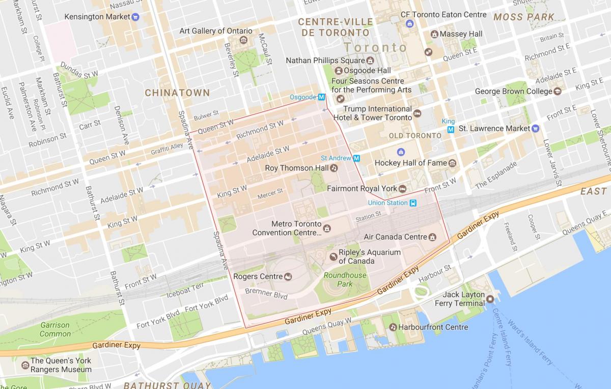 Karte von Der Entertainment District Toronto Nachbarschaft