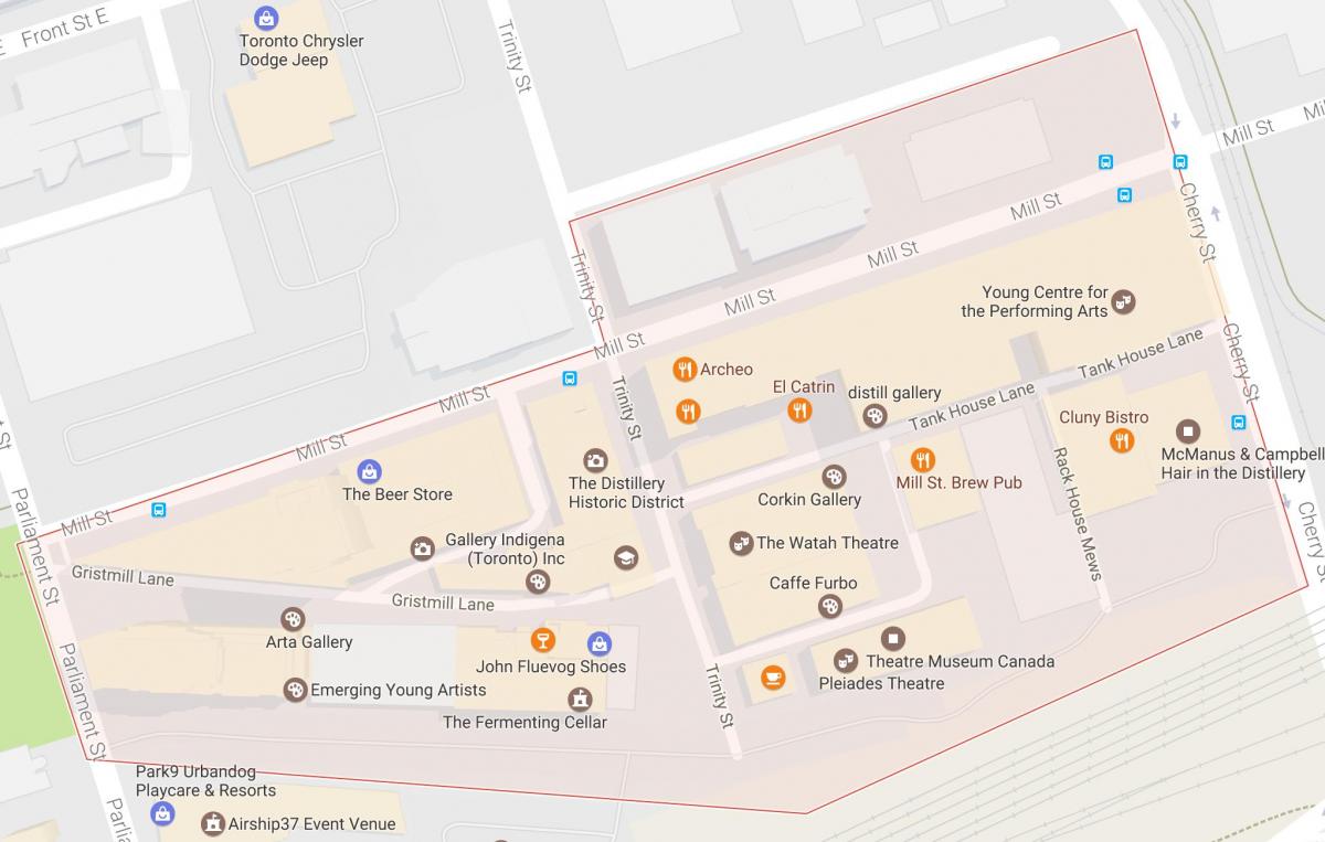 Karte der Distillery District Toronto Nachbarschaft