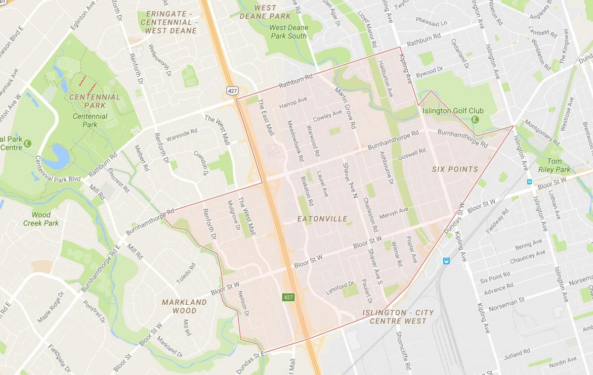 Karte von Eatonville Nachbarschaft Toronto