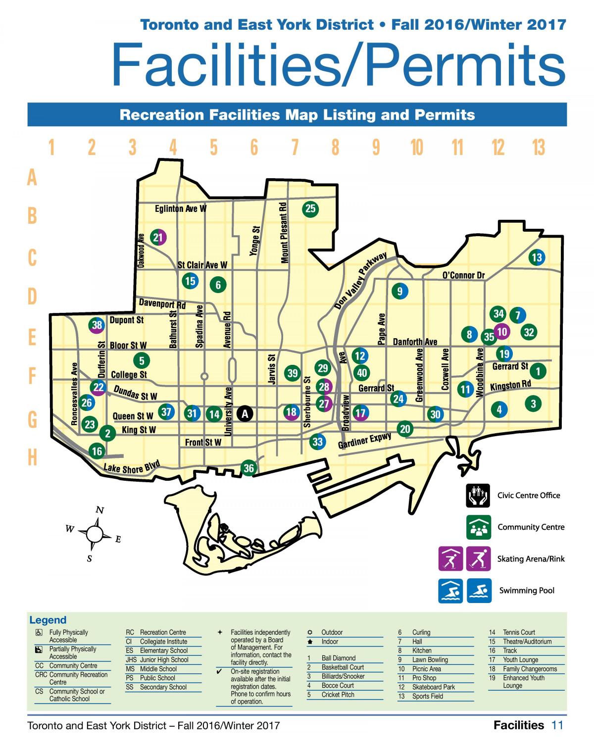 Karte von Einrichtungen Erholungs-Toronto