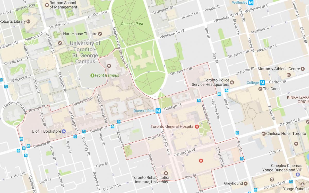 Karte von Discovery District Toronto Nachbarschaft