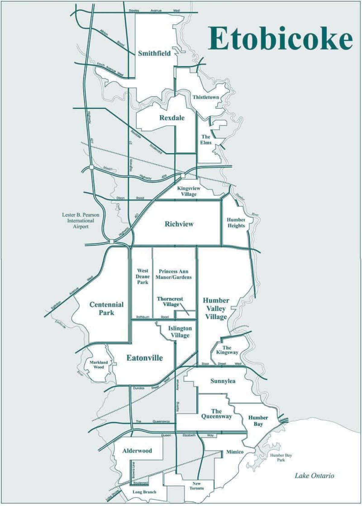 Karte von Viertel Etobicoke in Toronto