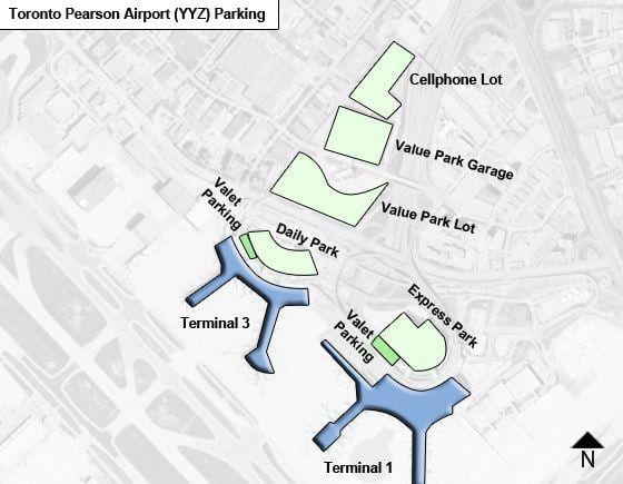 Karte von Flughafen Toronto Pearson Parkplatz