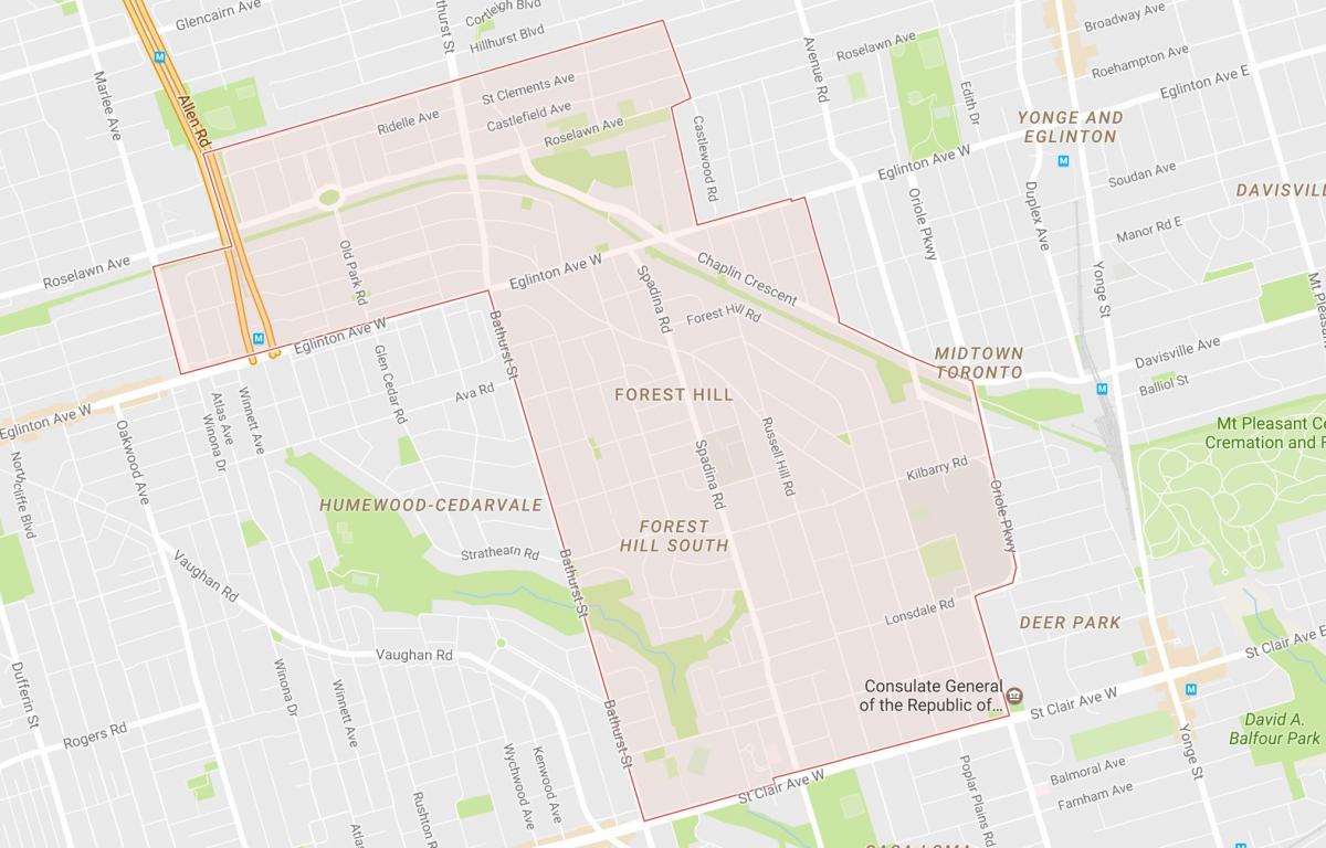 Karte von Forest Hill Nachbarschaft in Toronto