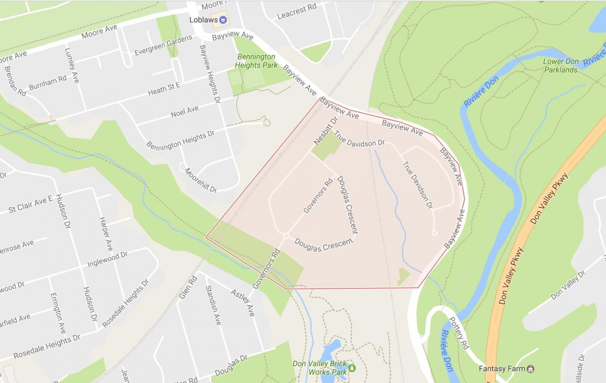 Karte von Governor ' s Bridge Nachbarschaft Toronto