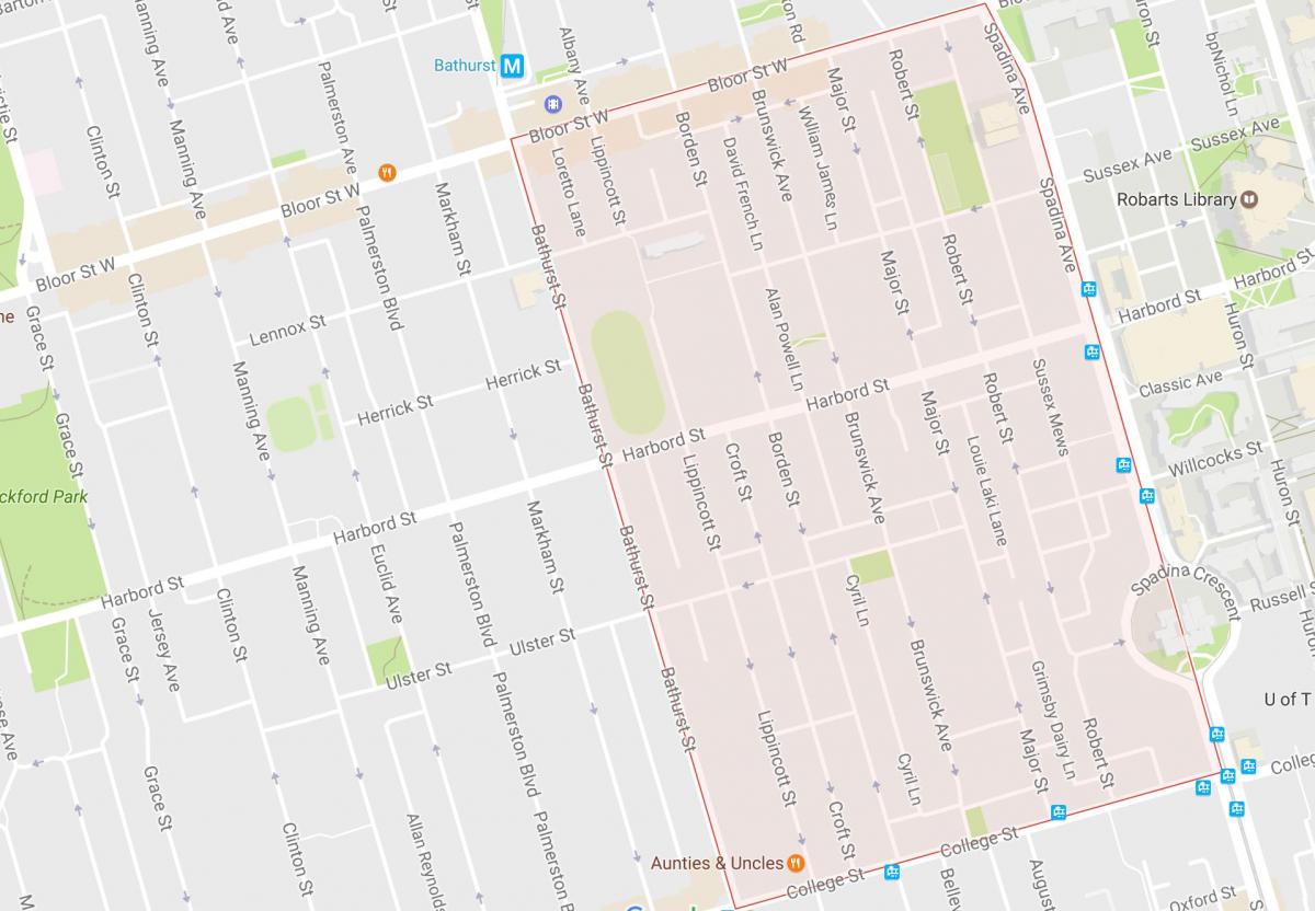 Karte von Harbord Village Nachbarschaft von Toronto