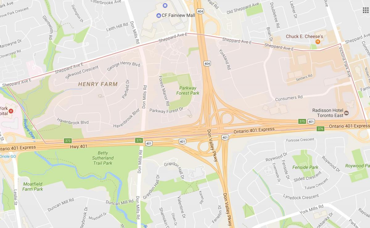 Karte von Henry Farm Nachbarschaft in Toronto