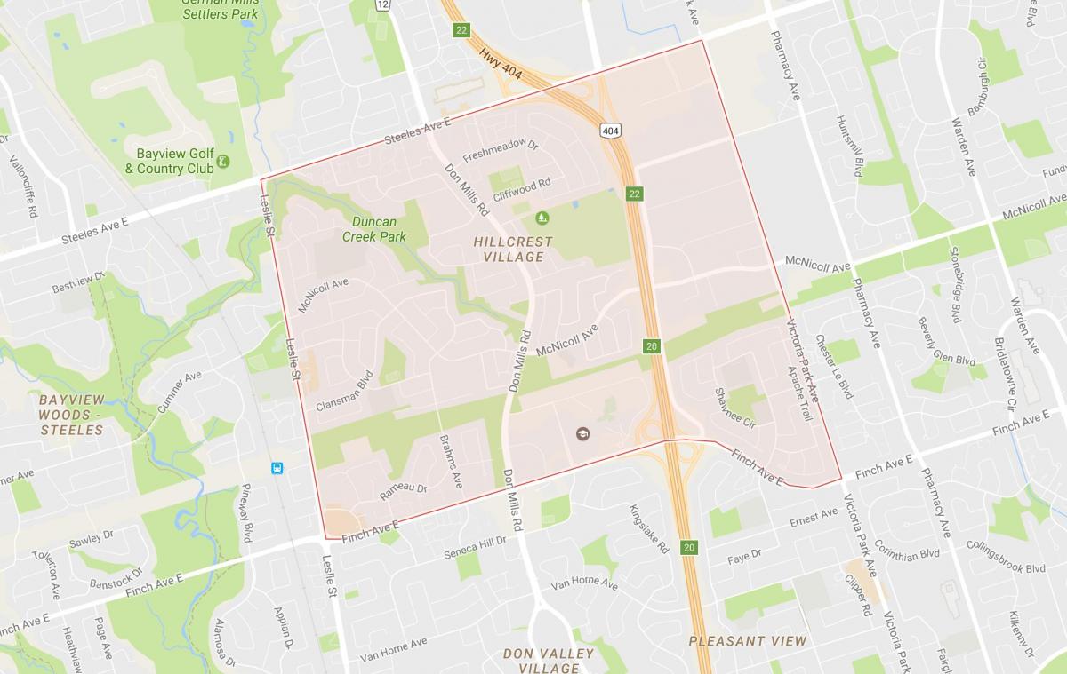 Karte von Hillcrest Village Nachbarschaft von Toronto