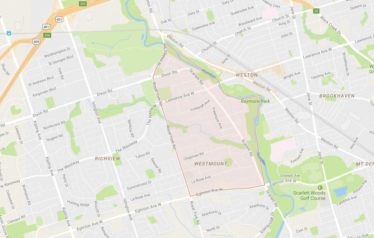 Karte von Humber Höhen – Westmount Nachbarschaft Toronto