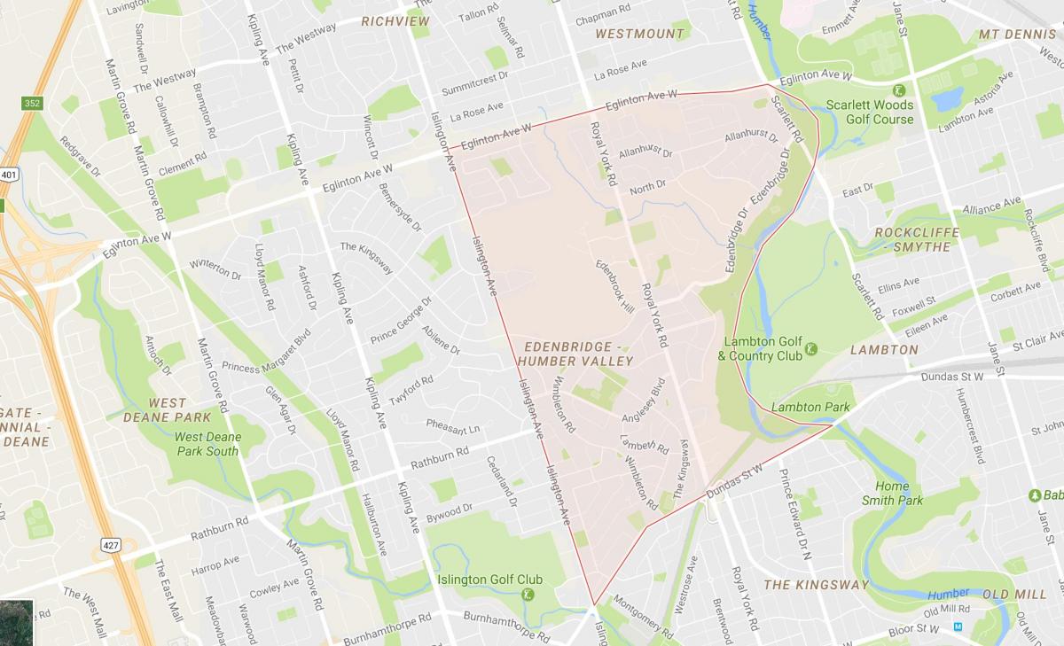 Karte von Humber Valley Village Nachbarschaft von Toronto