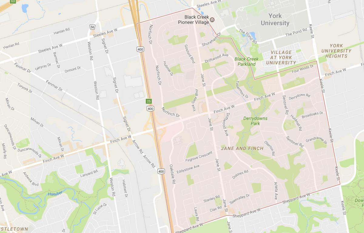Karte von Jane und Finch Nachbarschaft Toronto