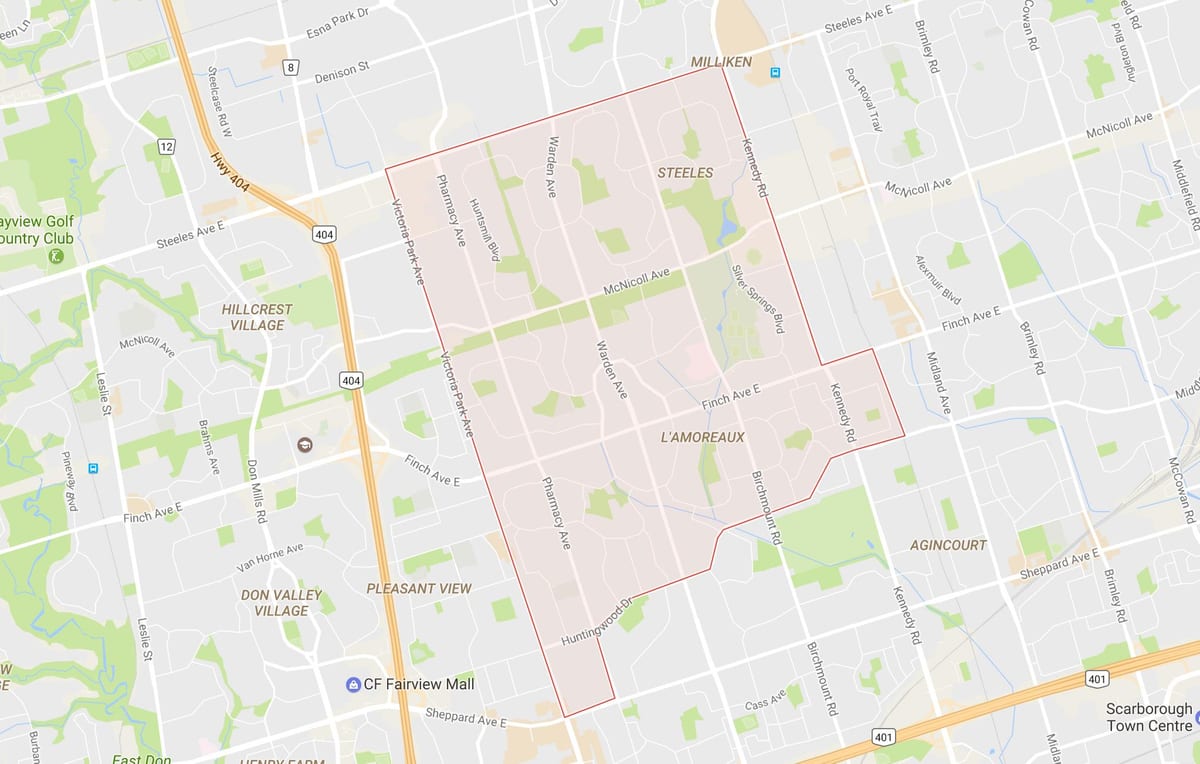 Karte von L'Amoreaux Nachbarschaft Toronto