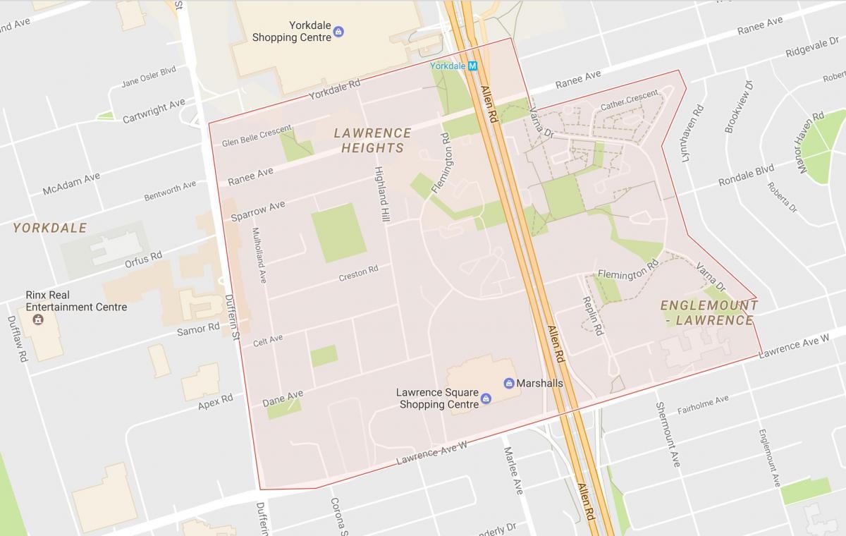 Karte von Lawrence Heights Nachbarschaft in Toronto