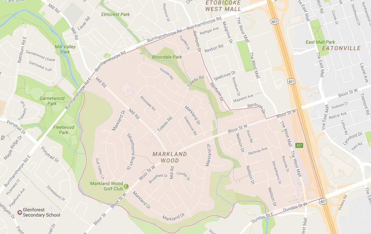 Karte von Markland Holz Nachbarschafts-Toronto