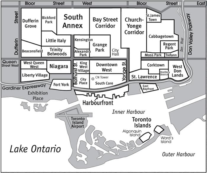 Karte der Nachbarschaft Süd-Core-Toronto