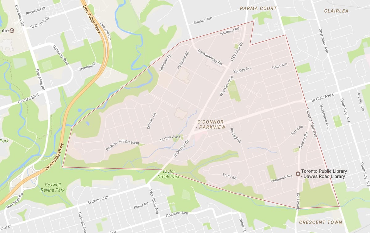 Karte von O ' Connor–Parkview Nachbarschaft Toronto