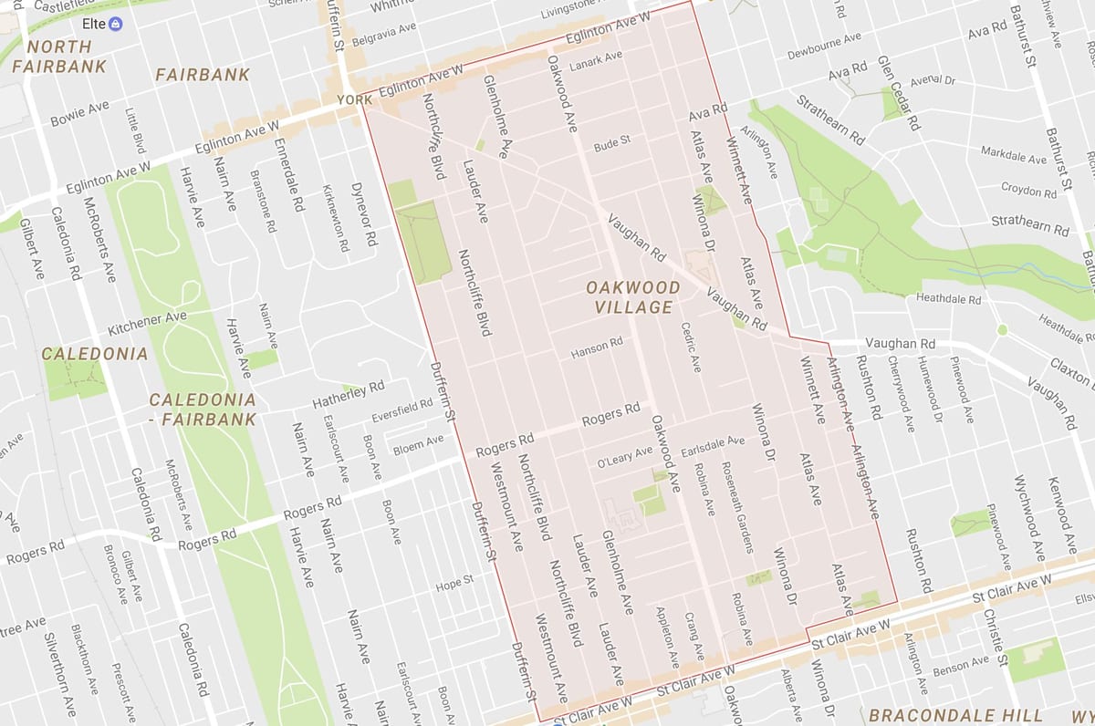 Karte von Oakwood–Vaughan Toronto Nachbarschaft