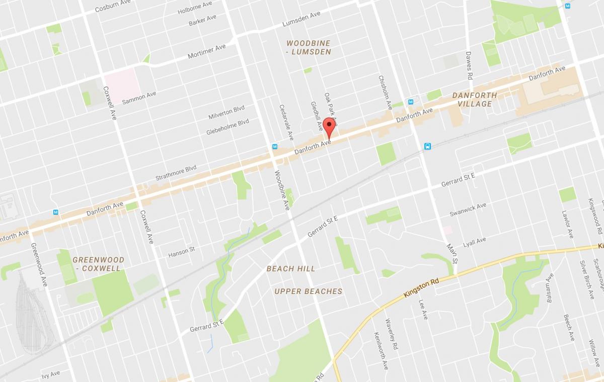 Karte von Ost-Danforth Toronto Nachbarschaft
