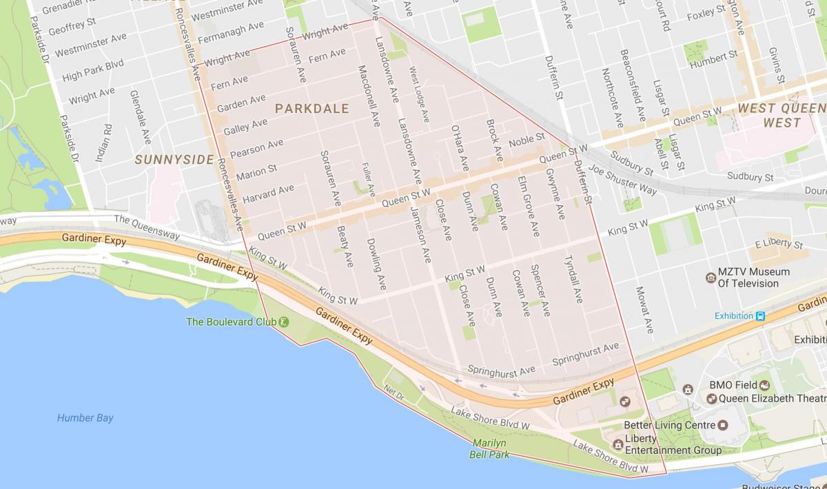 Karte von Parkdale Nachbarschaft Toronto