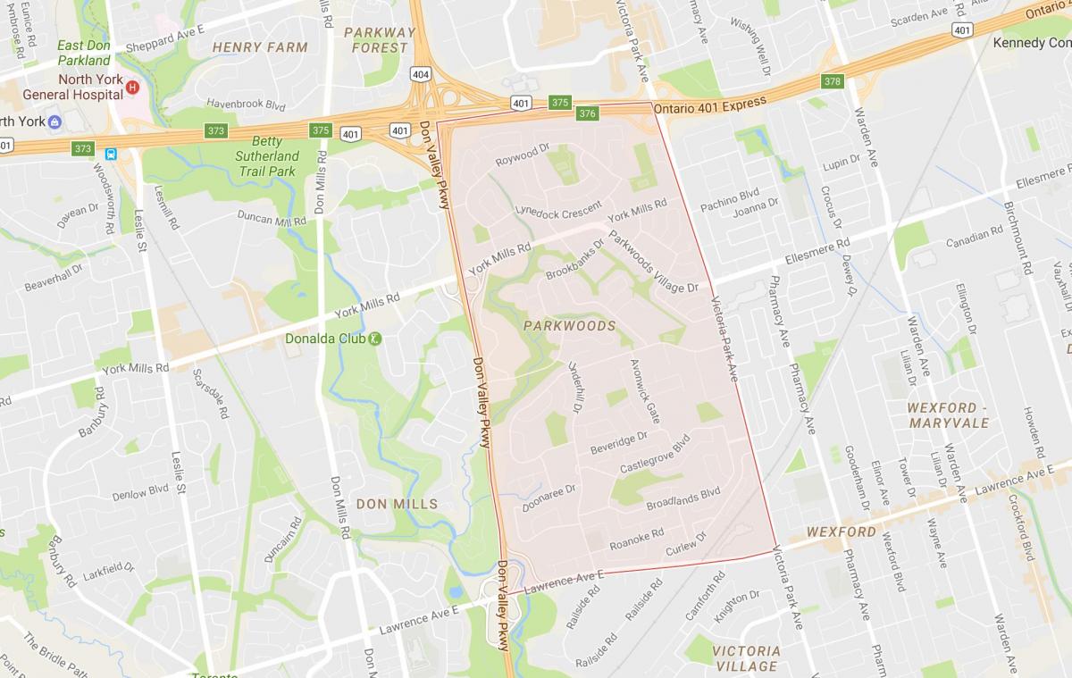 Karte von Parkwoods Nachbarschaft Toronto