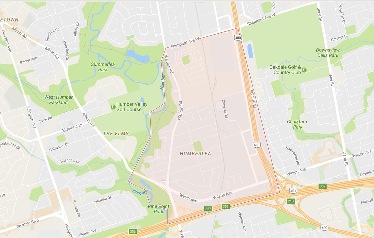 Karte von Monte Pelmo Park – Humberlea Nachbarschaft Toronto