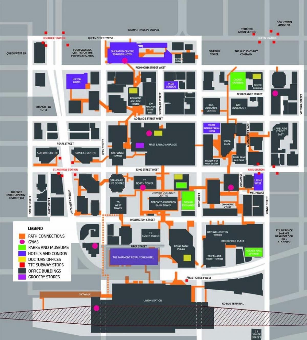 Karte der Pfad Toronto Downtown Fußgängerzone