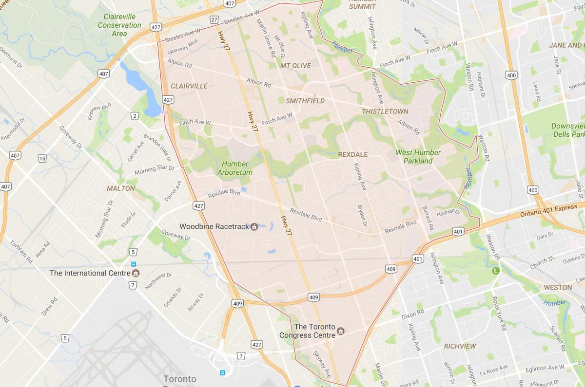 Karte von Rexdale Nachbarschaft Toronto