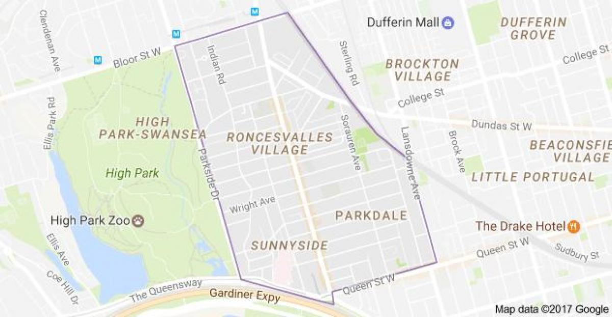Karte von Roncesvalles village in Toronto