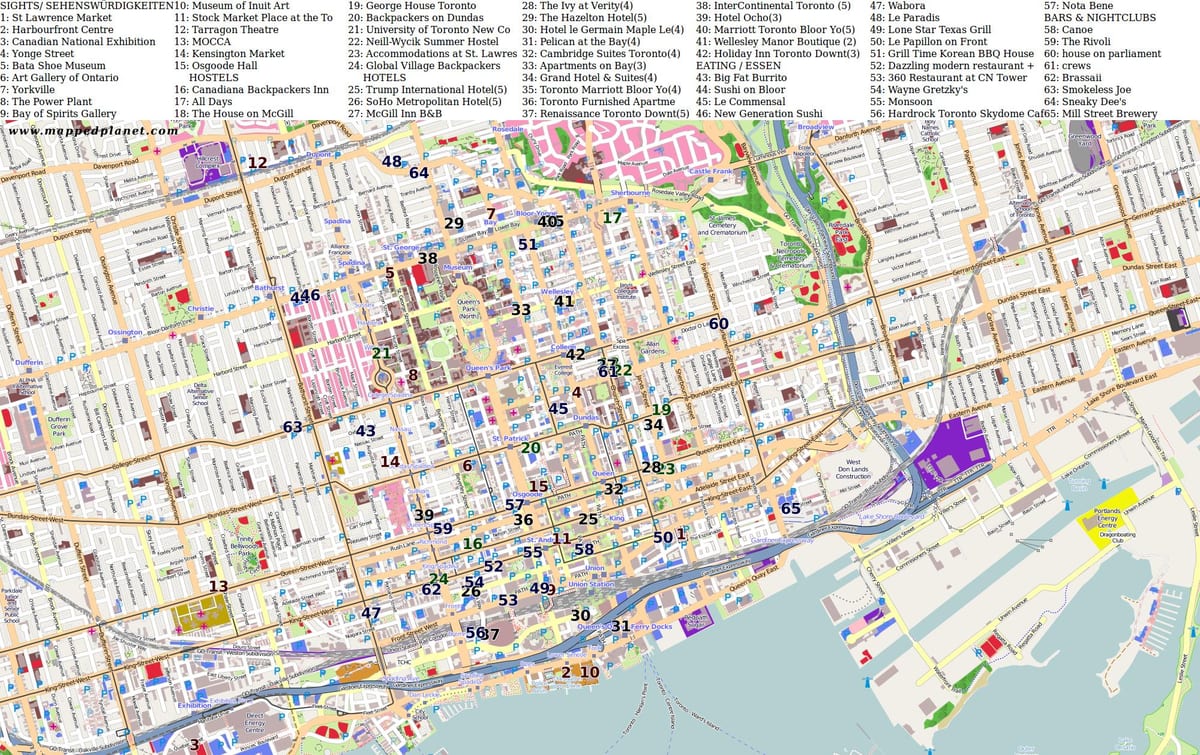 Karte der Sehenswürdigkeit Toronto