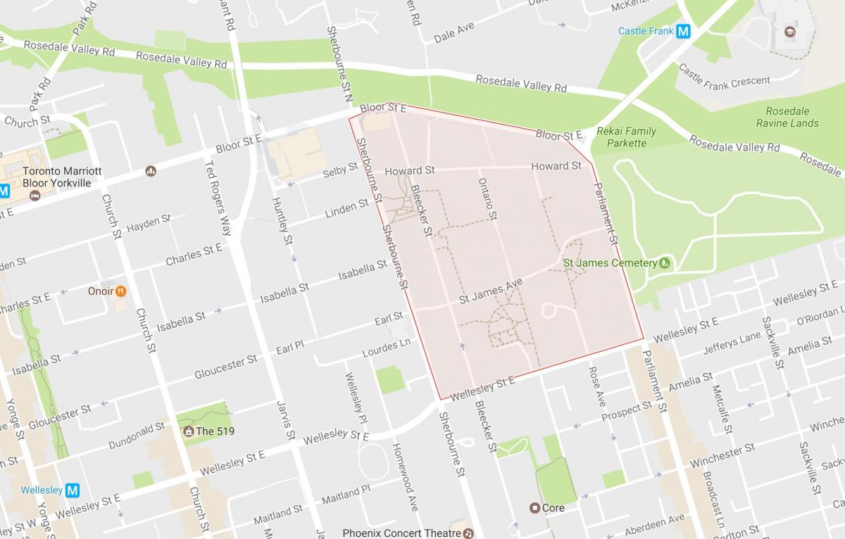 Karte von St. James Town Viertel von Toronto