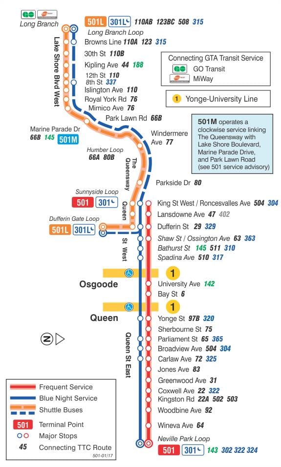 Karte der Straßenbahn Linie 501 Königin