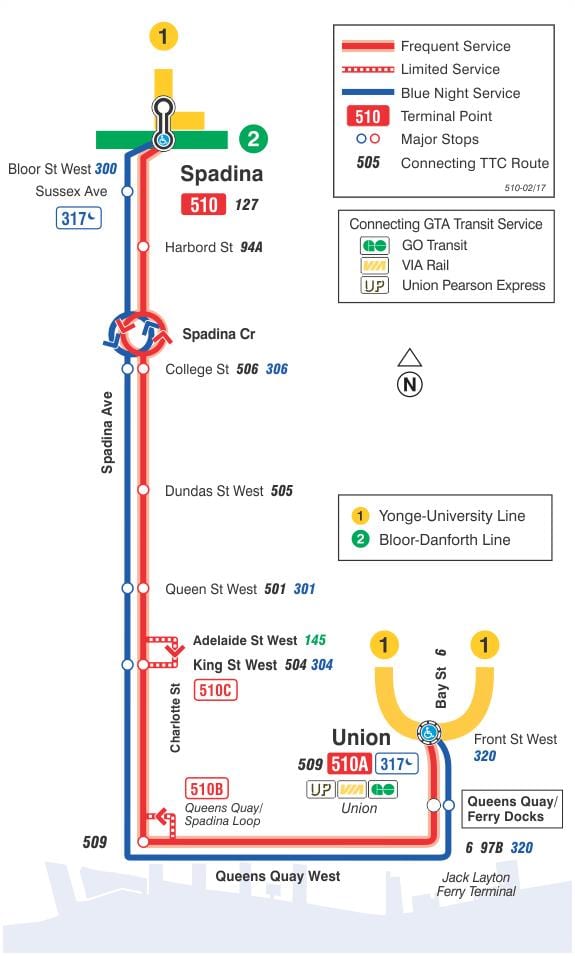 Anzeigen der Straßenbahn-Linie 510 Spadina