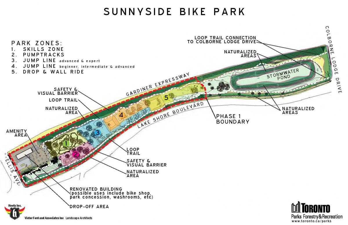 Karte Sunnyside Bike-Park-zone Toronto