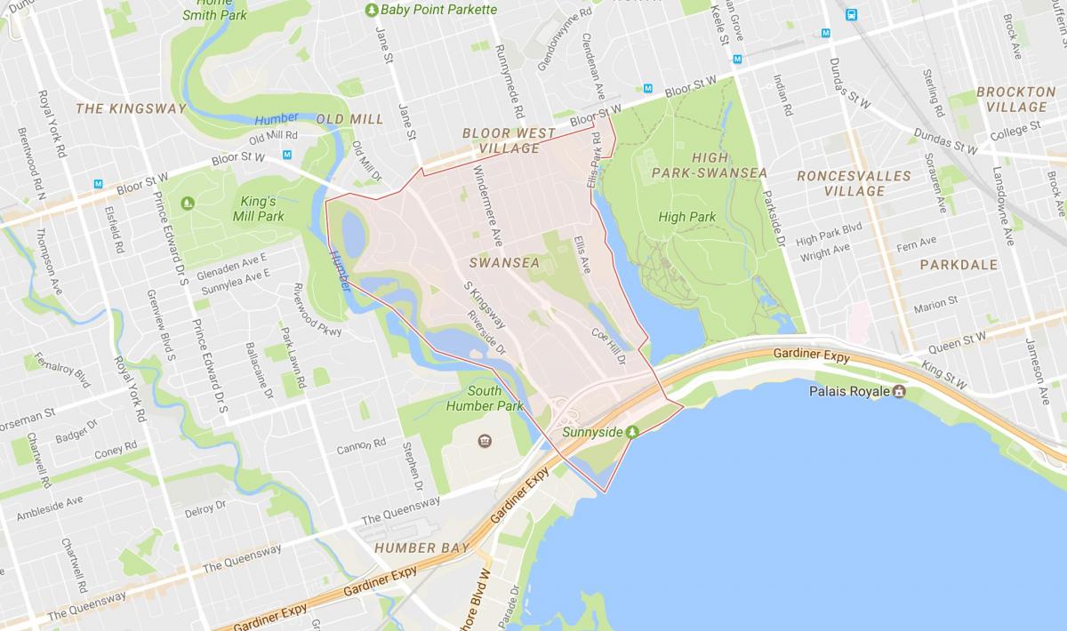 Karte von Swansea, Toronto Nachbarschaft