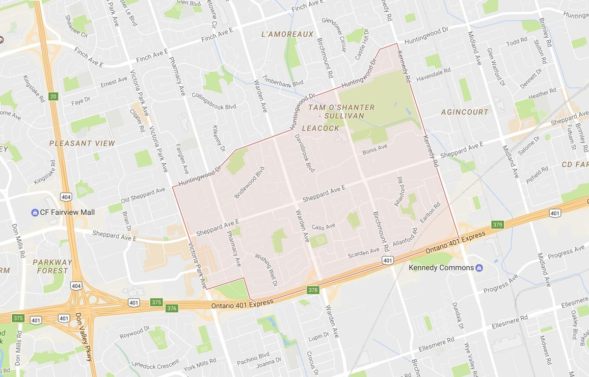 Karte von Tam O'Shanter – Sullivan Nachbarschaft Toronto