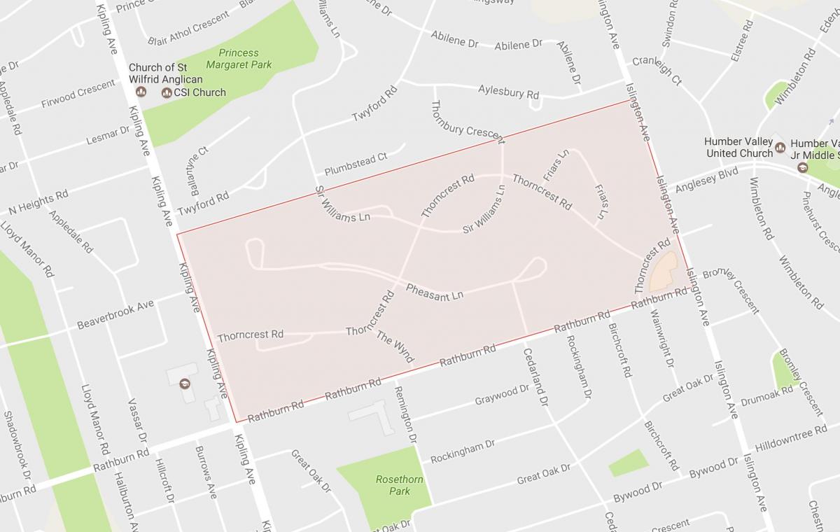 Karte von Thorncrest Village Nachbarschaft Nachbarschaft Toronto