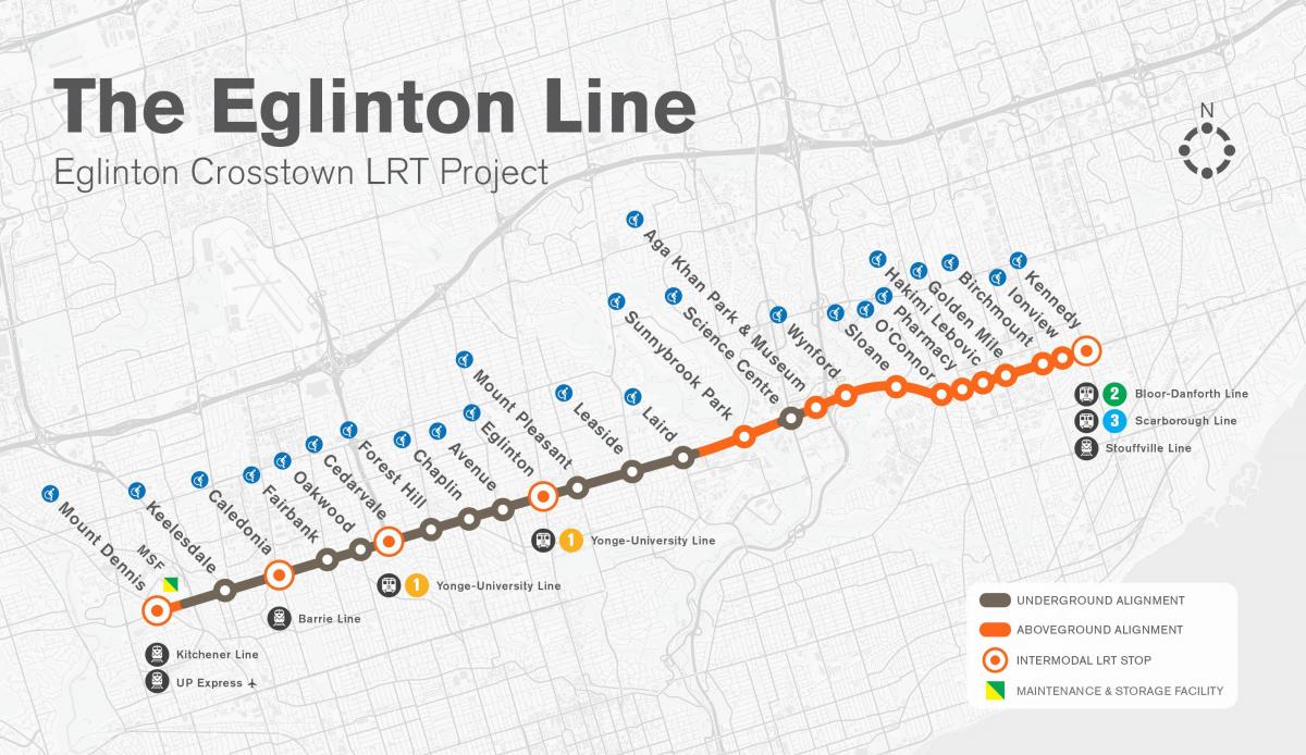 Karte von Toronto Eglinton U-Bahn-Linie