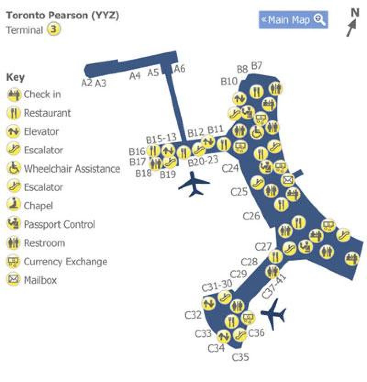 Karte von Toronto Pearson airport terminal 3