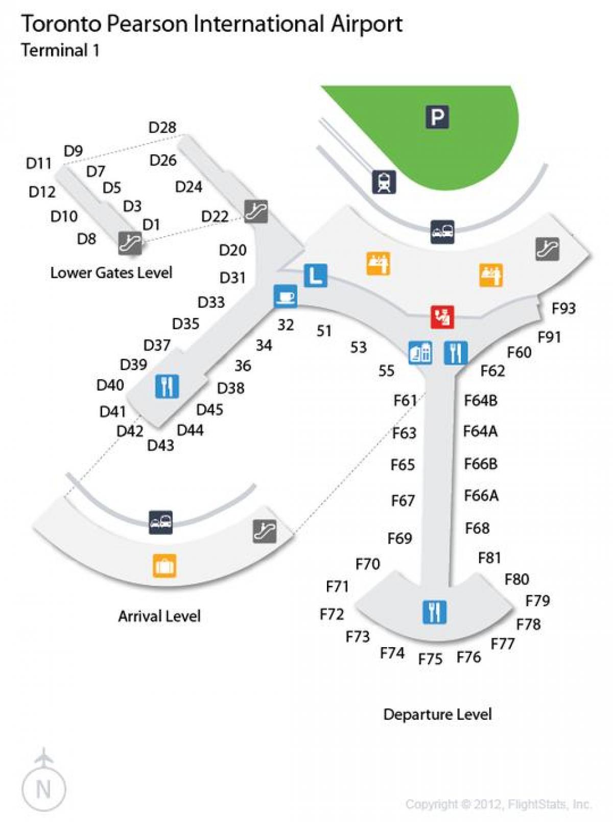 Karte von Toronto Pearson Flughafen-Ankunft und Abflug-Ebene