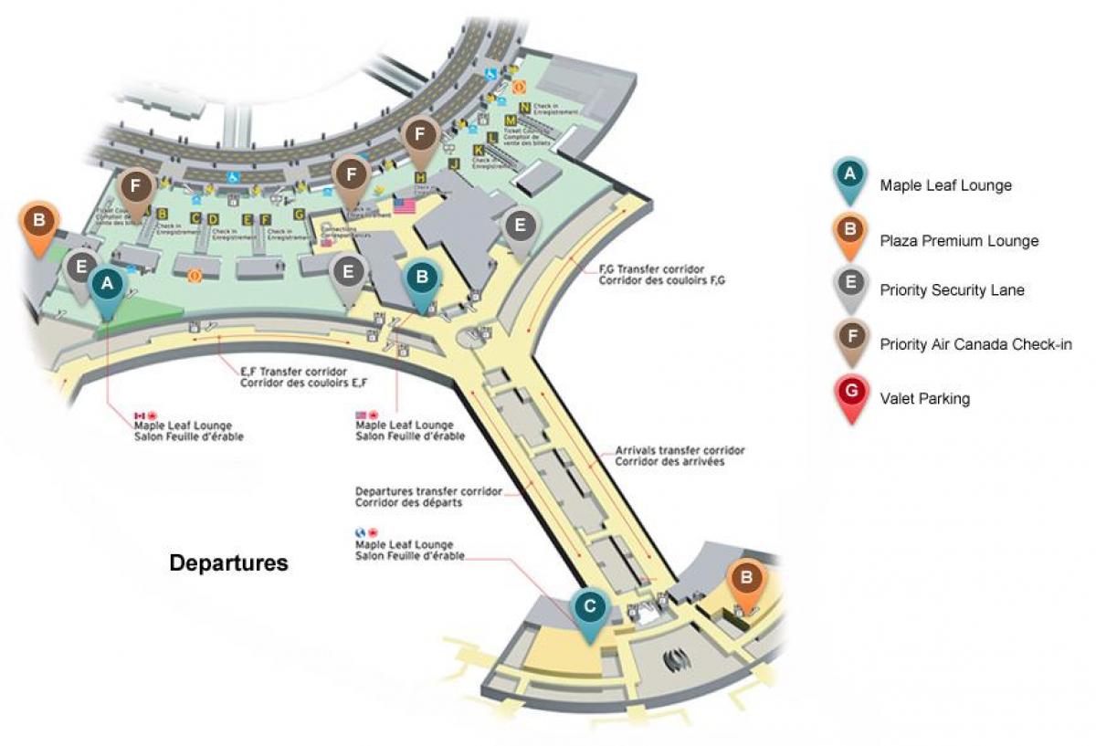 Karte von Toronto Pearson international airport Abflug-terminal