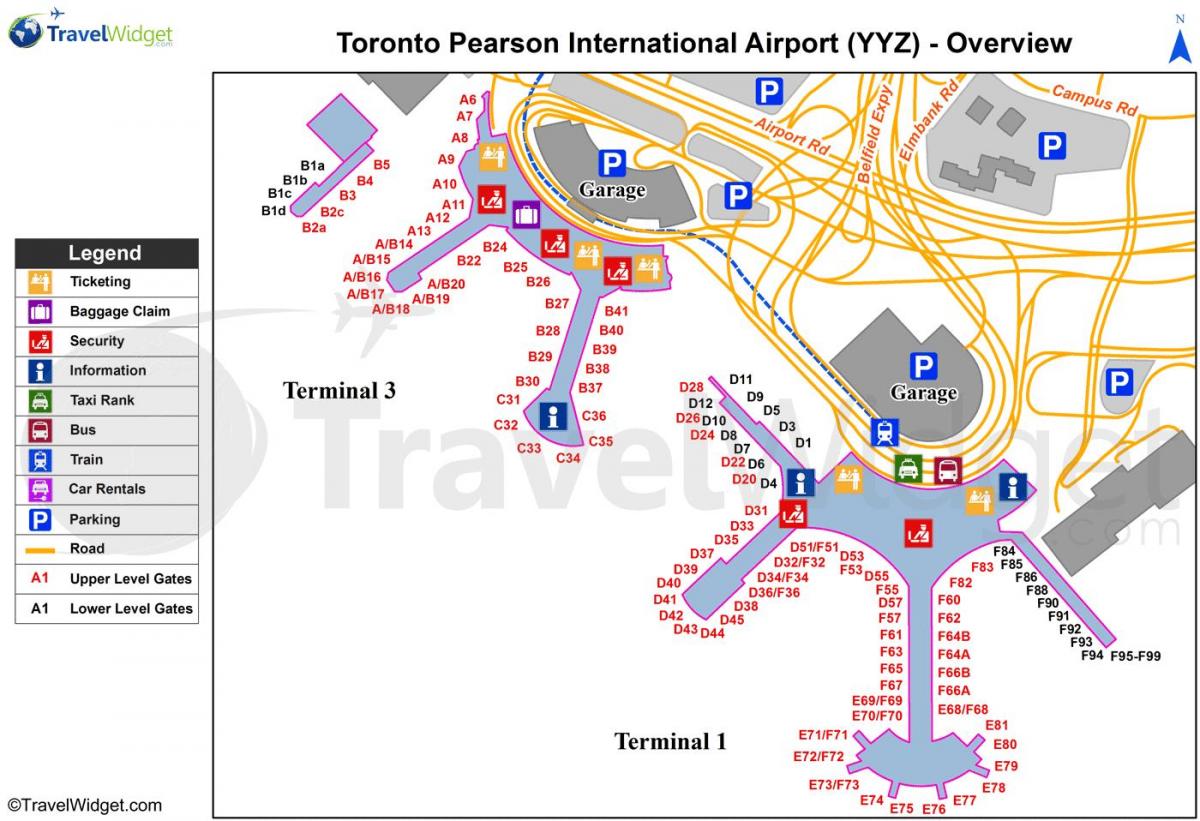 Karte von Toronto Pearson international airport