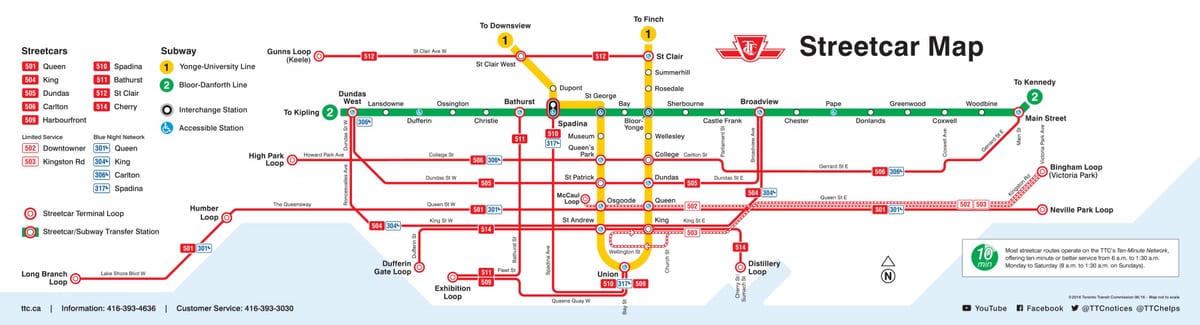 Karte von Toronto Straßenbahn